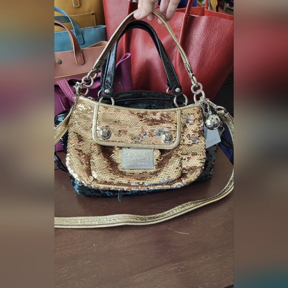 Coach Poppy Groovy Gold Sequin Y2K Shoulder Bag